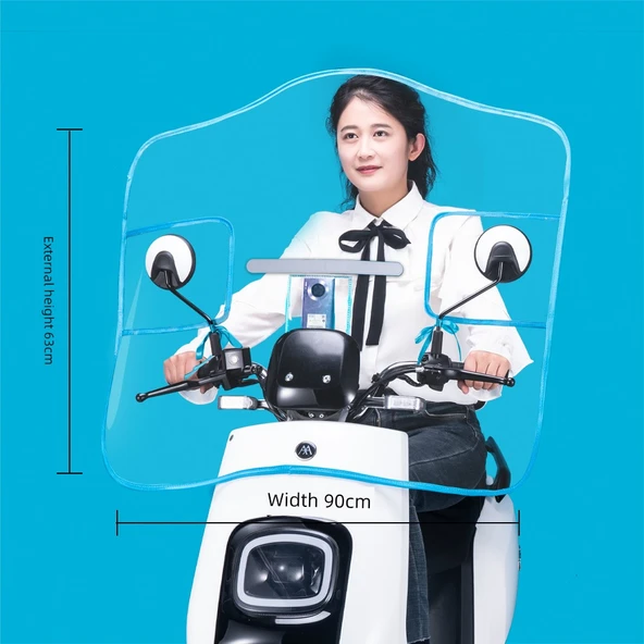 Elektrikli Araç Motosiklet Ön Cam Yağmurluğu - Heiling Kalınlaştırılmış Telefon Cepli + Reflektörlü (50 İpek Kalınlık) - Küçük Boy