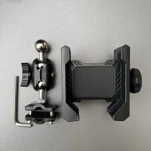 Motosiklet Scooter Dikiz Aynası Telefon Tutucu - Dikiz Aynası (Metal Klips) + Bezelye + Vidalı Elastik Klips