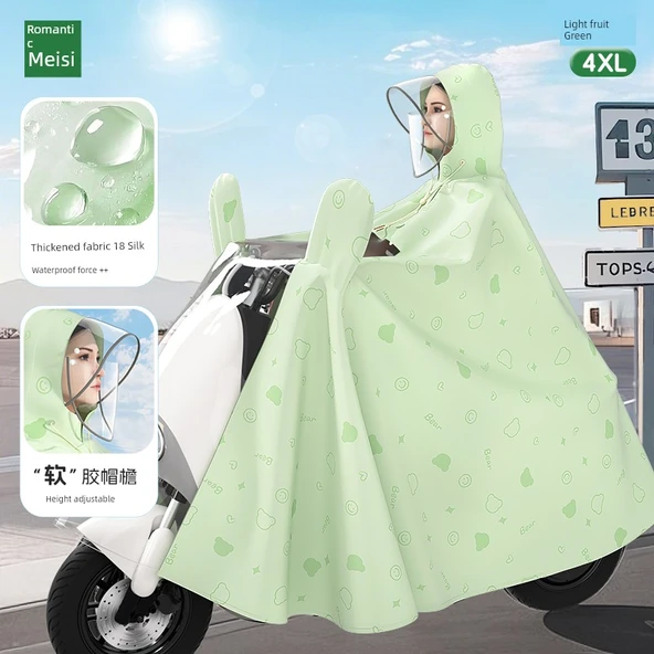 Elektrikli Motosiklet Yağmurluk Panço 4XL Aynalı - Açık Meyve Yeşili Ayı - Yükseltilmiş Maske