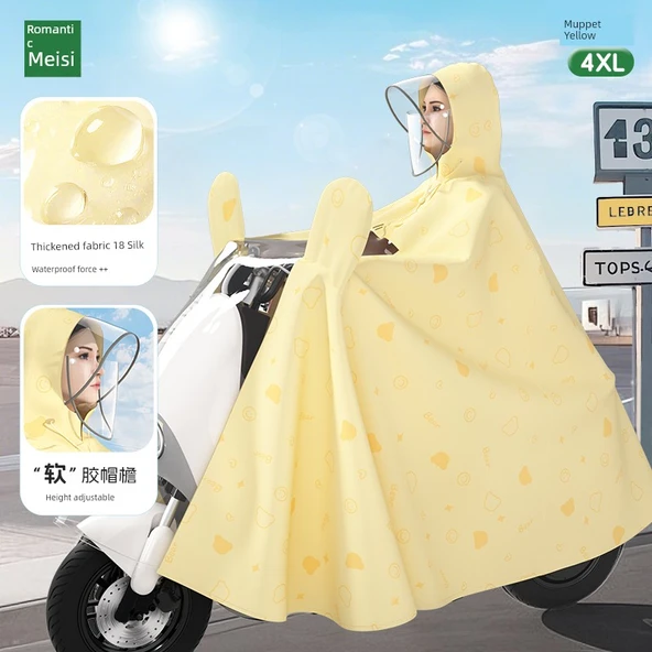 Elektrikli Motosiklet Yağmurluk Panço 4XL Aynalı - Kukla Sarı Ayı - Yükseltilmiş Maske