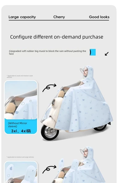 Elektrikli Motosiklet Yağmurluk Panço 4XL Aynalı - Milkshake Ayı - Yükseltilmiş Maske - 11