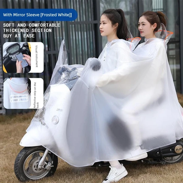 Elektrikli Motosiklet Yağmurluğu - Çift Kişilik - Gün Batımı Turuncusu - 5XL - Aynalı ve Göstergeli - 3