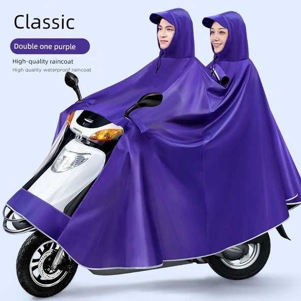 Oxford Kumaş Elektrikli Araç Motosiklet Yağmurluk Panço 7XL - Küçük/Orta Boy Araç - Kalın Oxford - Çift Katmanlı Mor