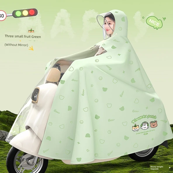 Elektrikli Motosiklet Yağmurluk Panço 4XL Aynasız - İyi Arkadaş Yeşil - Şeffaf Siperlikli