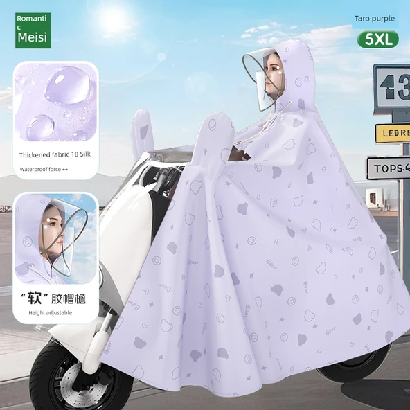 Elektrikli Motosiklet Yağmurluk Panço 5XL Aynalı - Taro Mor Ayı - Yükseltilmiş Maske