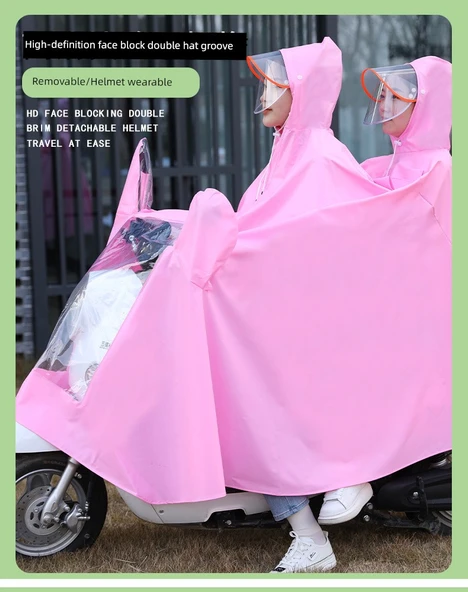 Elektrikli Motosiklet Yağmurluğu - Çift Kişilik - Gün Batımı Turuncusu - 5XL - Aynalı ve Göstergeli - 7