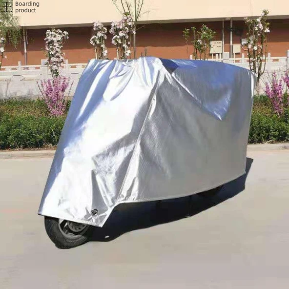 Elektrikli Araba Motosiklet Yağmurluk Güneş Koruma Örtüsü - Oxford Kalın Gümüş Kulaksız S
