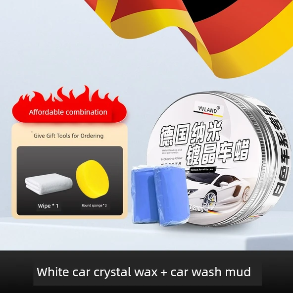 Motosiklet Parlatma Boyası - Beyaz Araba Wax ve Yıkama Çamuru, Sünger ve Havlu Seti