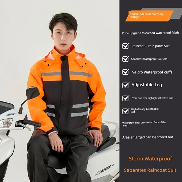 Motosiklet Yağmurluk Takımı - XXXXL Beden - Turuncu