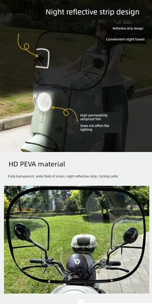 Elektrikli Bisiklet Motosiklet Ön Cam Yağmurluğu - Pelerin Model Standart PVC Su Geçirmez - 7