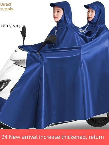 Oxford Kumaş Elektrikli Araç Motosiklet Yağmurluk Panço 9XL - Orta/Büyük Boy Araç - Kalın Oxford - Tek Katmanlı Kızıl - 3