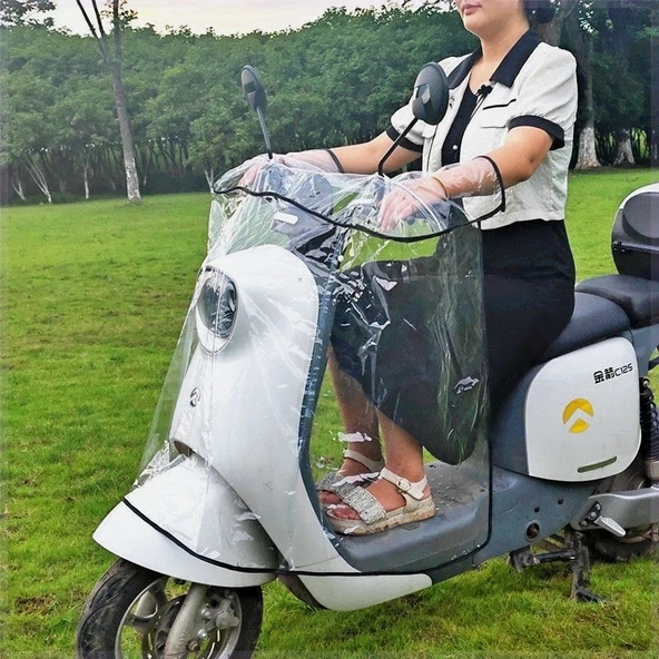 Elektrikli Bisiklet Motosiklet Ön Cam Yağmurluğu - Küçük Boy Şeffaf Aynasız - 2