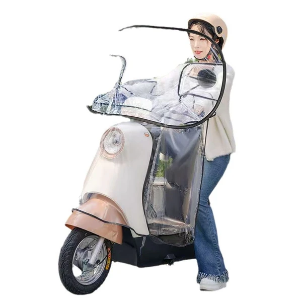 Elektrikli Bisiklet Motosiklet Ön Cam Yağmurluğu - Pelerin Model Standart PVC Su Geçirmez - 6