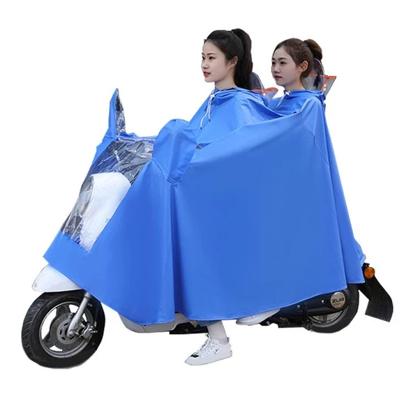 Elektrikli Motosiklet Yağmurluğu - Çift Kişilik - Kar Taneciği Mavisi - 4XL - Aynalı - 6
