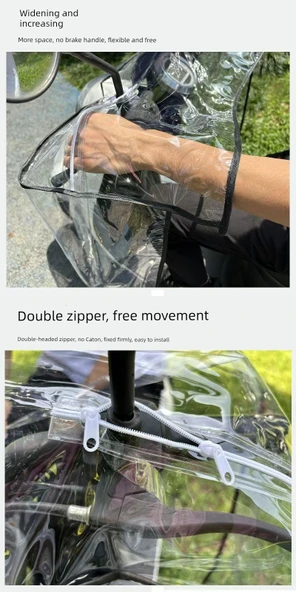 Elektrikli Bisiklet Motosiklet Ön Cam Yağmurluğu - Pelerin Plus PVC Su Geçirmez Aynalıklı - 8