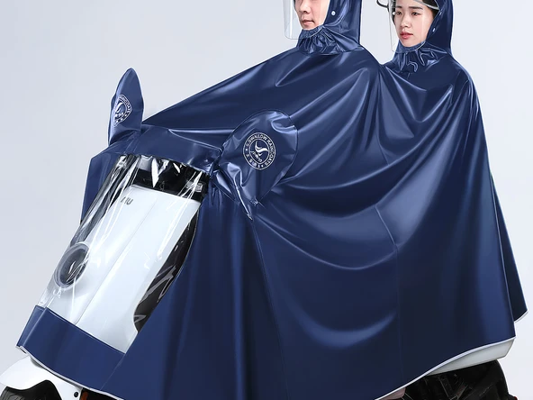 Elektrikli Motosiklet Yağmurluk Panço - 4XL - Siyah - 9
