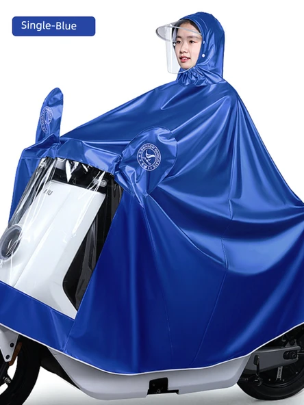Elektrikli Motosiklet Yağmurluk Panço - 4XL - Siyah - Çift Katmanlı - 3