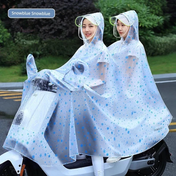 Elektrikli Motosiklet Yağmurluğu - Çift Kişilik - Kar Taneciği Mavisi - 5XL - Aynalı