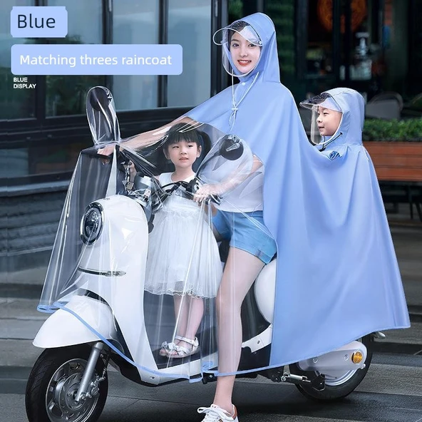 Elektrikli Motosiklet Yağmurluğu - Çift Kişilik - Açık Pembe - 4XL - Üç Kişilik - 5