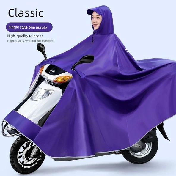 Oxford Kumaş Elektrikli Araç Motosiklet Yağmurluk Panço 9XL - Orta/Büyük Boy Araç - Kalın Oxford - Tek Katmanlı Mor