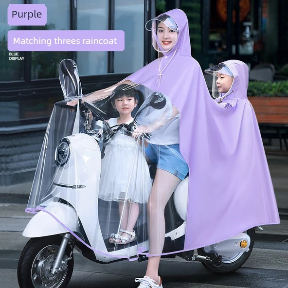 Elektrikli Motosiklet Yağmurluğu - Çift Kişilik - Roland Moru - 5XL - Üç Kişilik