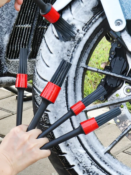 Motosiklet Motor Temizleme Fırçası - 5 Parça Yumuşak Temizleme Fırçası Seti + İki Süet Bez - 5