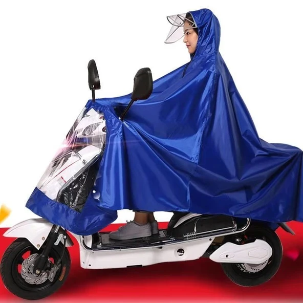 Motosiklet Yağmurluğu - 8XL Tek Katmanlı Kalın Siperli - Mavi