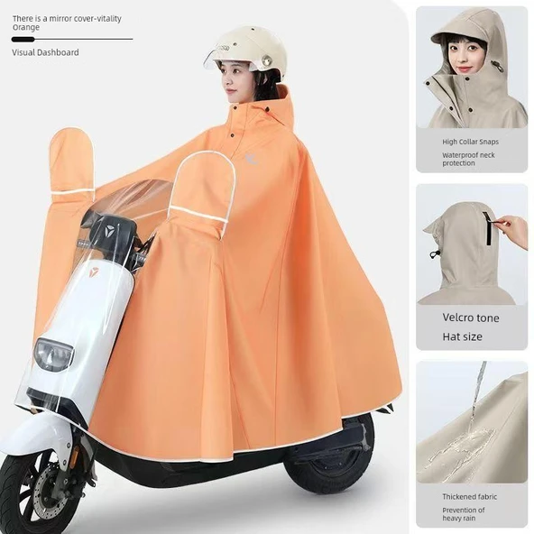 Motosiklet Yağmurluk Panço 5XL - Dikiz Aynalı - Açık Turuncu - Oxford Kumaş