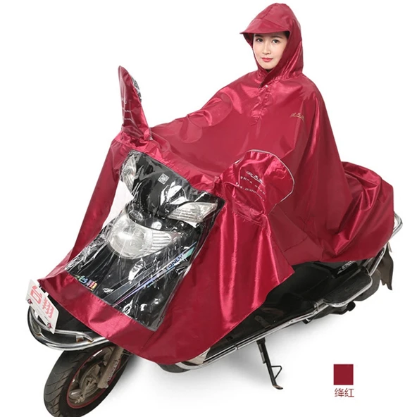 Elektrikli Motosiklet Yağmurluğu - XXXXL - Kırmızı (Aynalı, Çıkarılabilir Çift Siperlikli) - 3