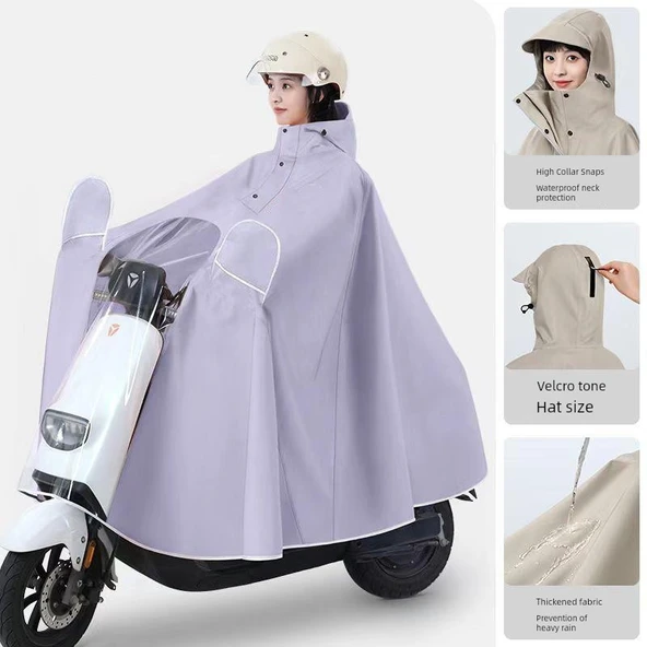 Motosiklet Yağmurluk Panço 5XL - Dikiz Aynalı - Açık Mor