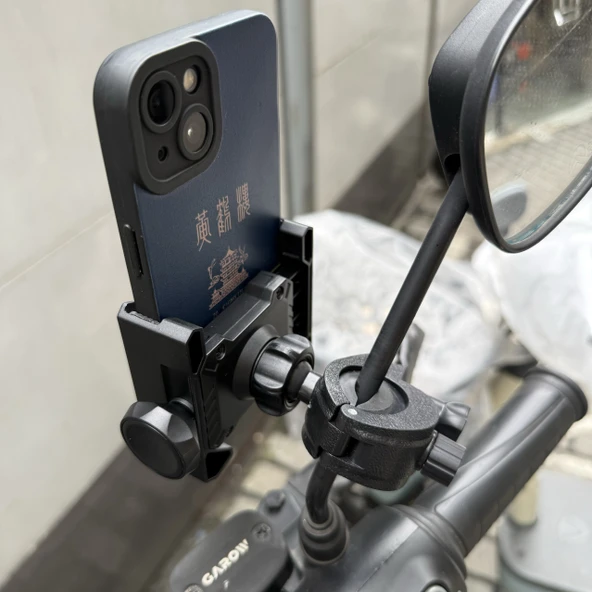 Motosiklet Telefon Tutucu - Dikiz Aynası Klipsi + Vidalı Elastik Klips - 2