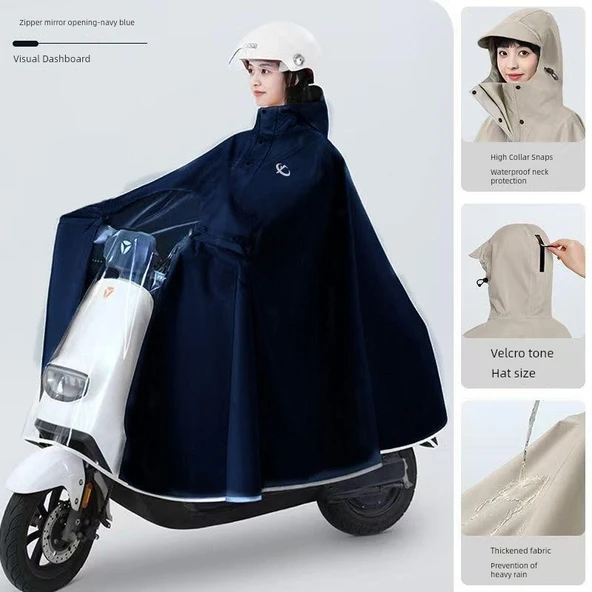 Motosiklet Yağmurluk Panço 4XL - Lacivert - Uzun Etekli - Oxford Kumaş