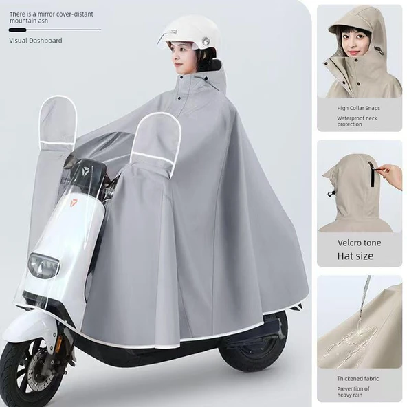 Motosiklet Yağmurluk Panço 4XL - Açık Gri - Oxford Kumaş - 5
