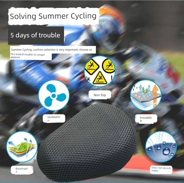 Nötr 3D Siyah Yuvarlak Başlıklı Motosiklet Scooter Katlanır Bisiklet Arka Koltuk Kılıfı - 7