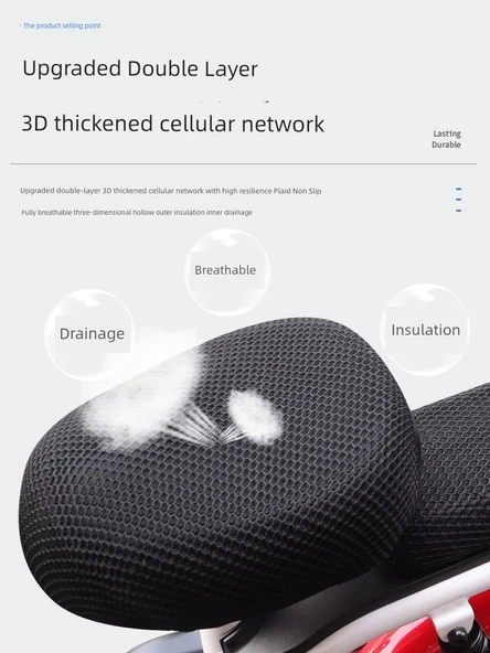 3D Kırmızı Uçlu Motosiklet Scooter Katlanır Bisiklet Arka Koltuk Kılıfı - 4