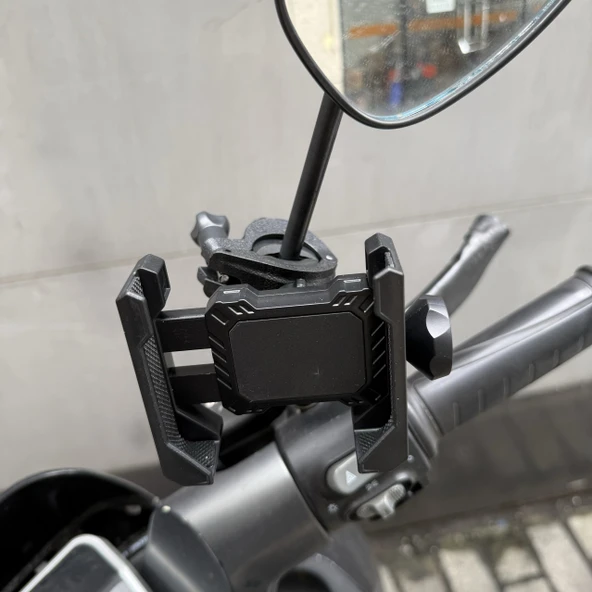 Motosiklet Telefon Tutucu - Metal Klips + Vidalı Elastik Klips - 4