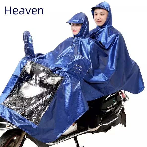 Elektrikli Motosiklet Yağmurluğu - XXXXL - Koyu Mavi (Çift Katmanlı, Aynalı)
