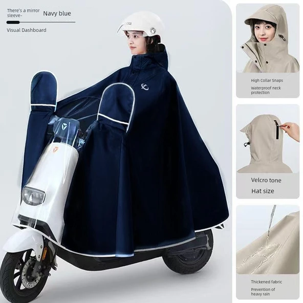 Motosiklet Yağmurluk Panço 5XL - Dikiz Aynalı - Lacivert - Oxford Kumaş