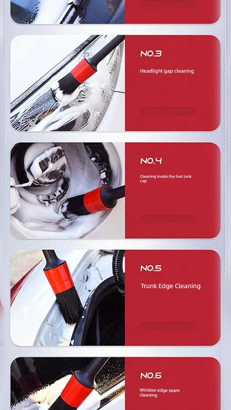 Motosiklet Motor Temizleme Fırçası - 5 Parça Yumuşak Temizleme Fırçası Seti + İki Süet Bez - 10