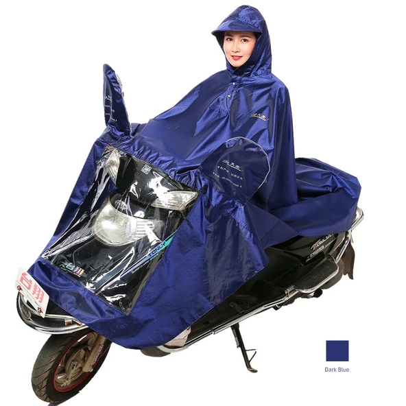 Elektrikli Motosiklet Yağmurluğu - XXXXL - Koyu Mavi (Çift Katmanlı, Aynalı, Çıkarılabilir Çift Siperlikli) - 2