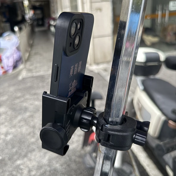Motosiklet Telefon Tutucu - Dikiz Aynası Klipsi + Vidalı Elastik Klips - 11