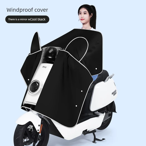 Motosiklet Elektrikli Araba Başlık Kılıfı - 4XL Oxford Kumaş Aynalı - Siyah + Minderli