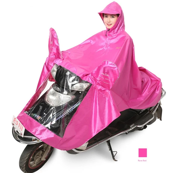 Elektrikli Motosiklet Yağmurluğu - XXXXL - Gül Kırmızısı (Aynalı)
