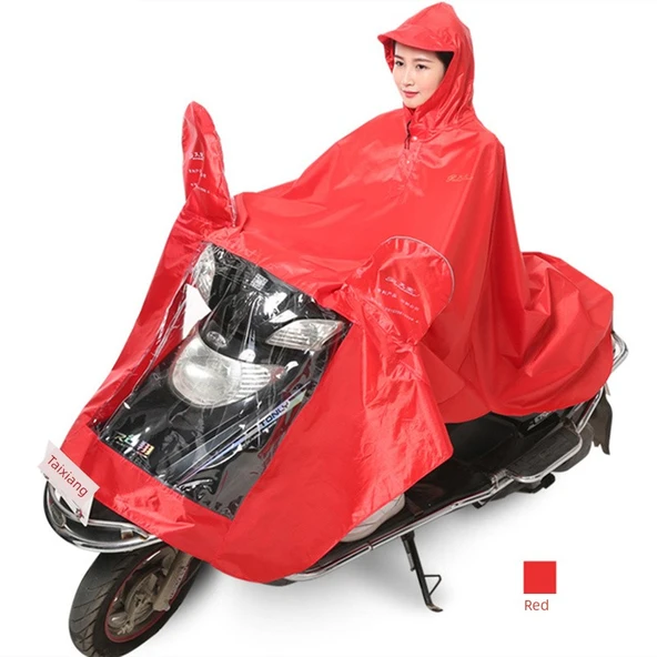 Elektrikli Motosiklet Yağmurluğu - XXXXL - Kırmızı (Aynalı)