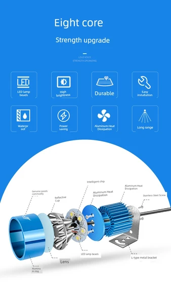 Motosiklet LED Yardımcı Far - 6 LED - Altın Renk - 30W - 8