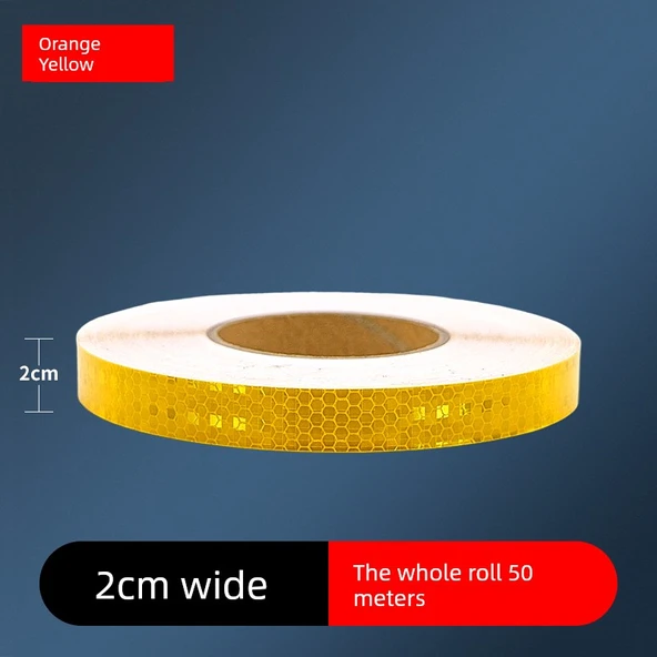 Motosiklet Kaskı Reflektörlü Uyarı Etiketi - 2cm Parlak Turuncu Sarı 50 Metre