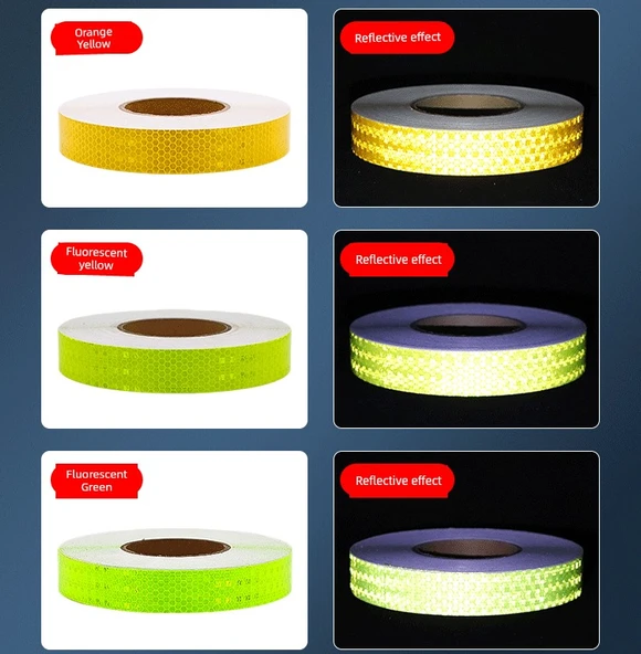 Motosiklet Kaskı Reflektörlü Uyarı Etiketi - 2cm Parlak Floresan Sarı 10 Metre - 8