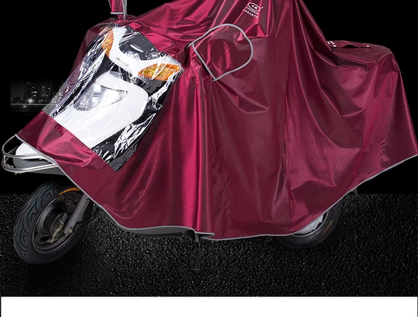 Elektrikli Motosiklet Yağmurluğu - Oxford Kumaş - XXXXL - Tek Kişilik - Bordo - 9