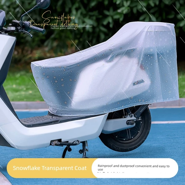 Elektrikli Araba Motosiklet Yağmurluğu - Başlık Büyük Boyutlu + Arka Örtü Büyük Kar Beyazı - 2