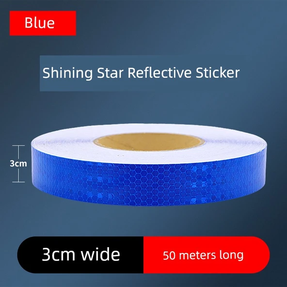Motosiklet Kaskı Reflektörlü Uyarı Etiketi - 3cm Parlak Mavi 50 Metre